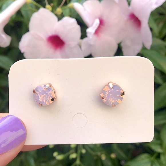 Pink Opal + Rose Gold Crystal Earrings - Picture 1 of 8